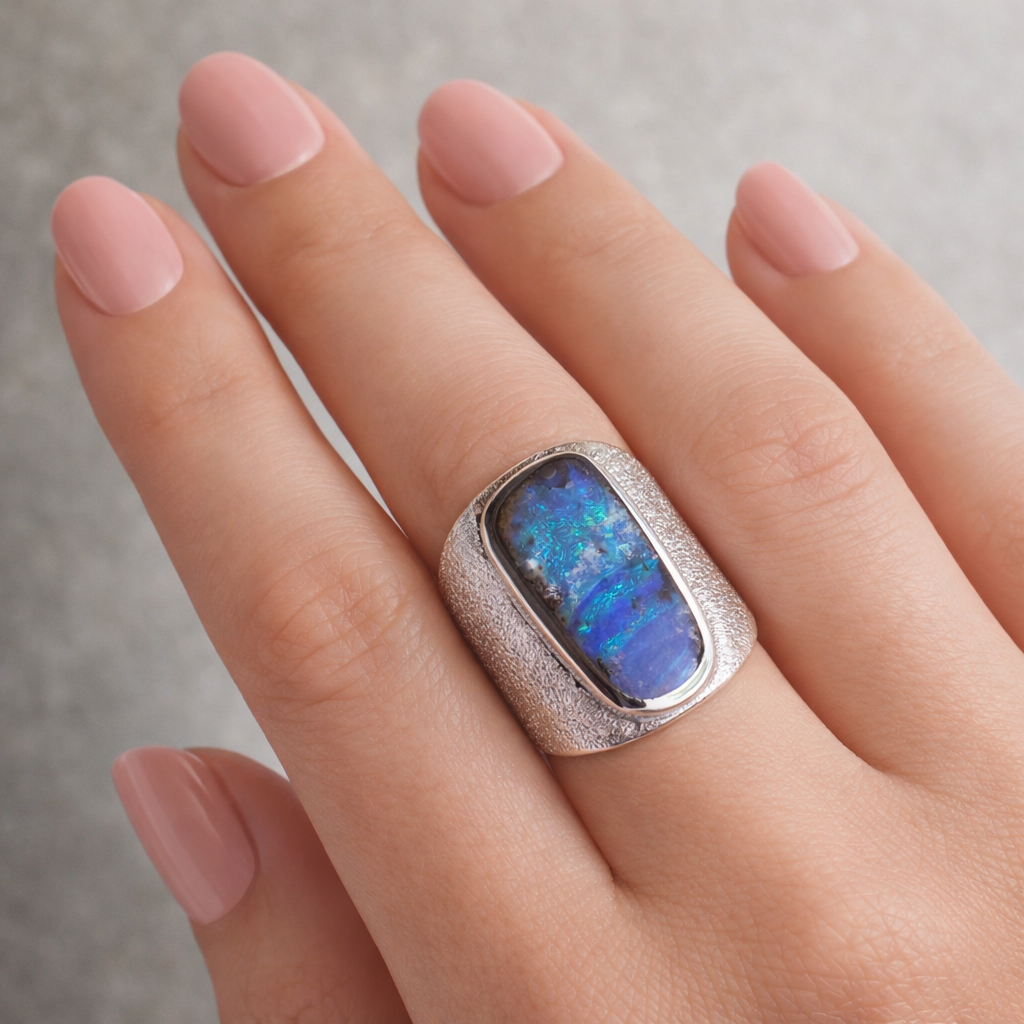 Galaxy Blue Opal Signet Ring