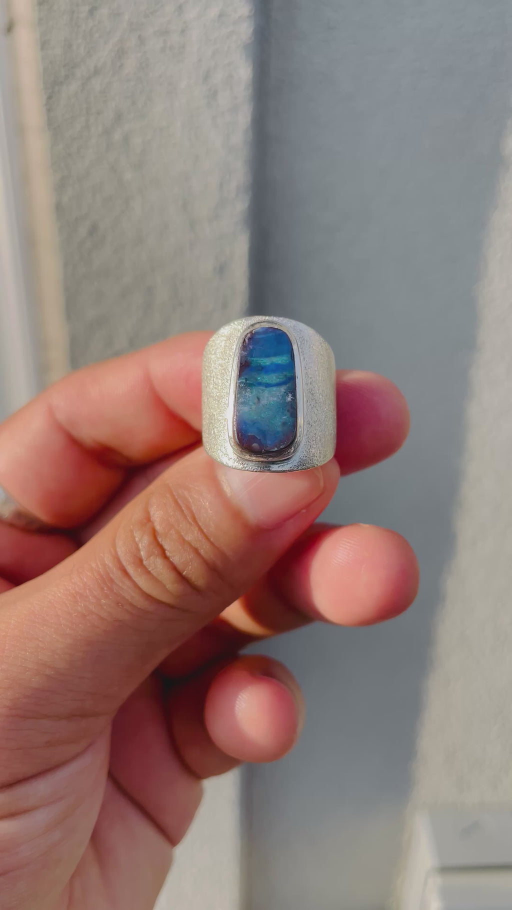 Galaxy Blue Opal Signet Ring